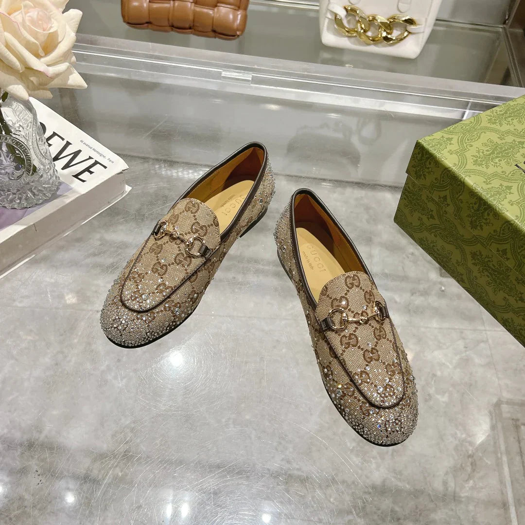 Women's New Rhinestone Horsebit Buckle Loafers 1025011710