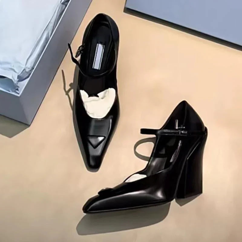 New Retro Shallow Mouth Pointed Mary Jane Single Shoes 1023122808