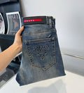 PR Embossed Letters Straight Leg Skinny Jeans 1824091007