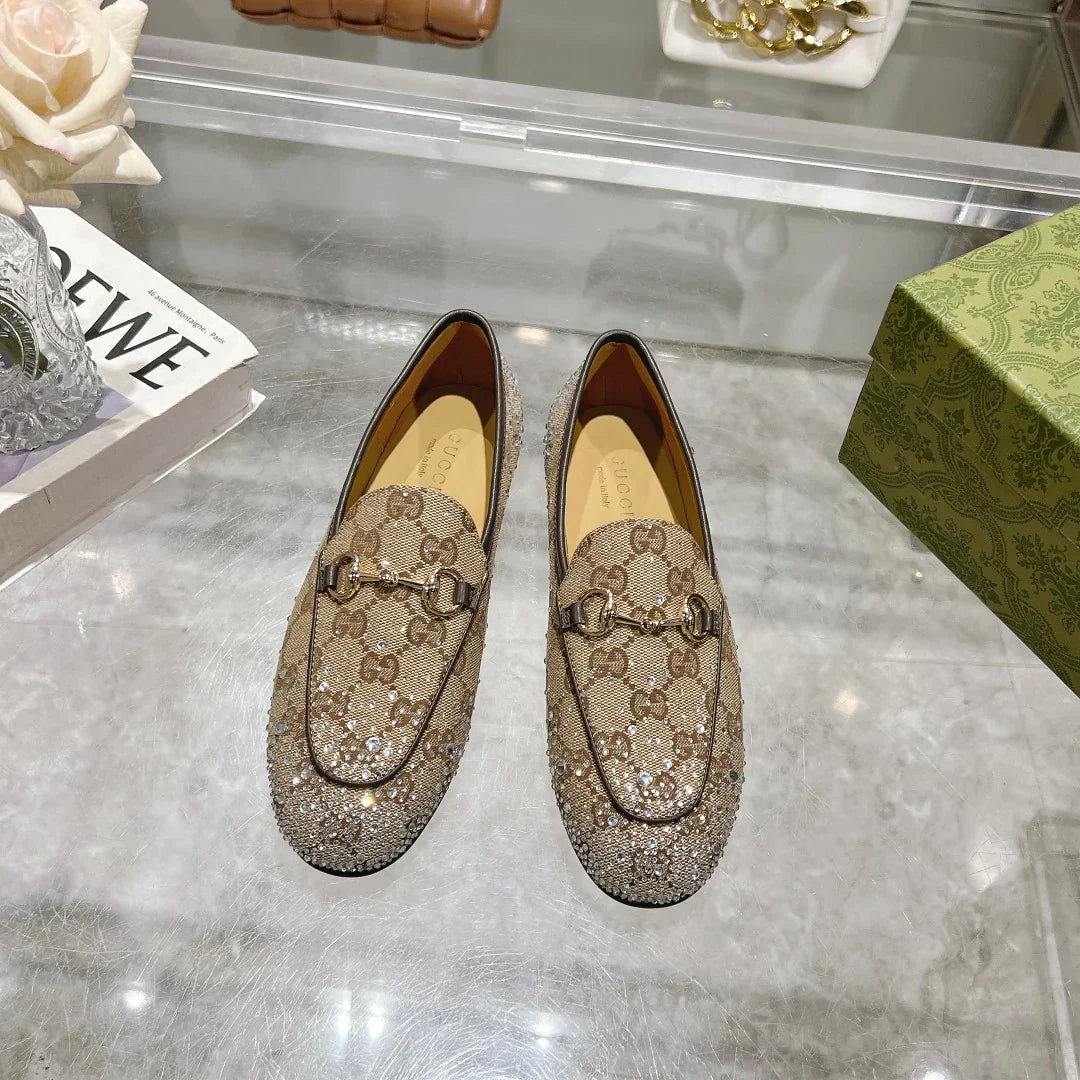 Women's New Rhinestone Horsebit Buckle Loafers 1025011710