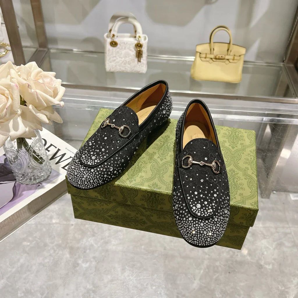 Women's New Rhinestone Horsebit Buckle Loafers 1025011710